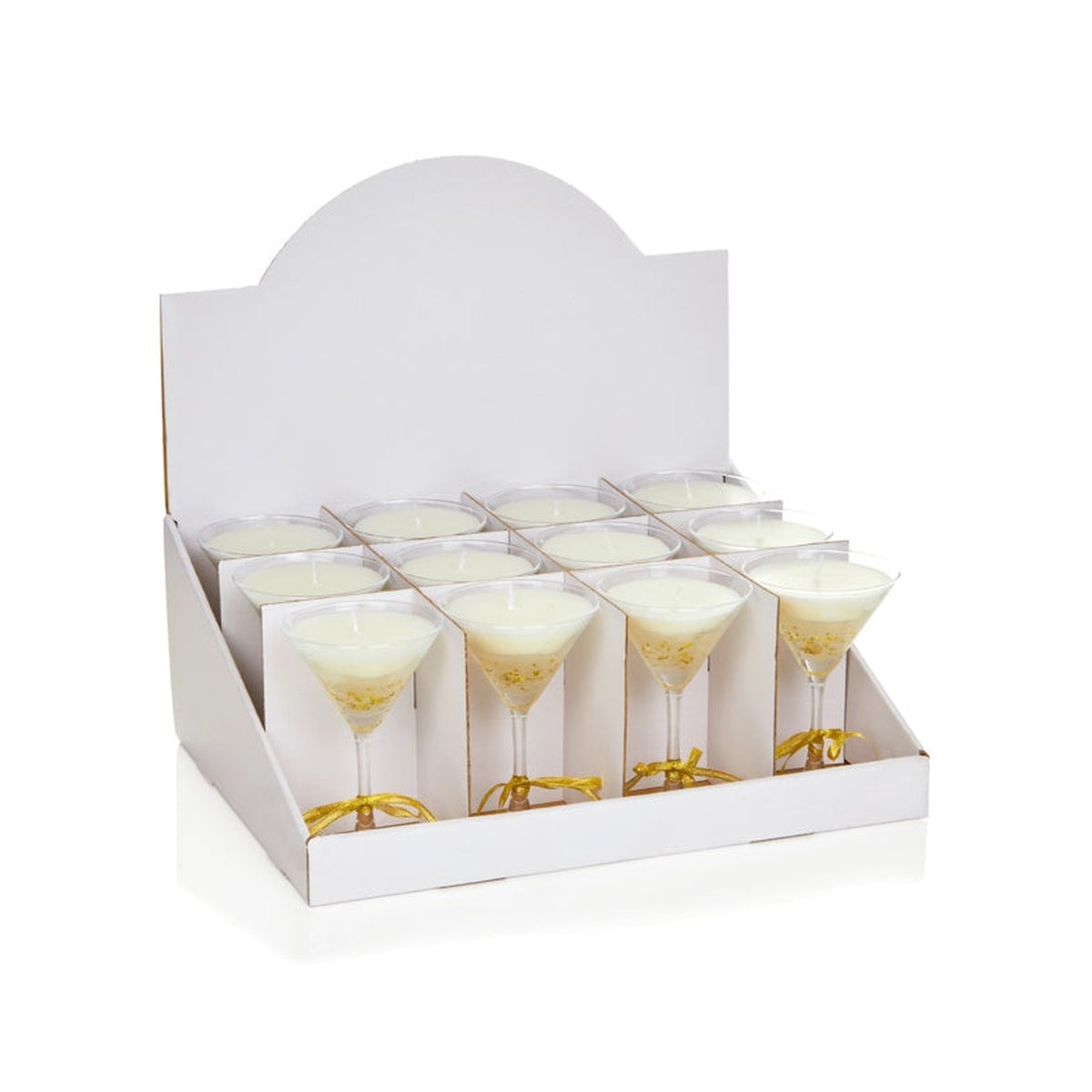 Premier martini glass gel candle with gold bow, view 2