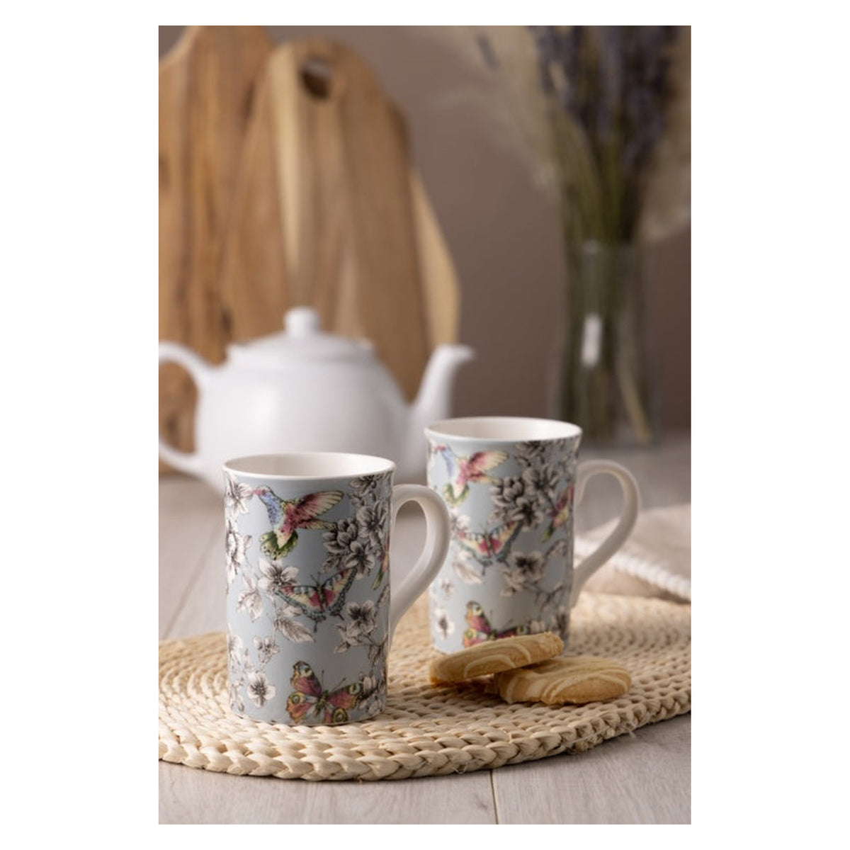 Price & Kensington Hummingbird Floral duckegg blue mug 300ml