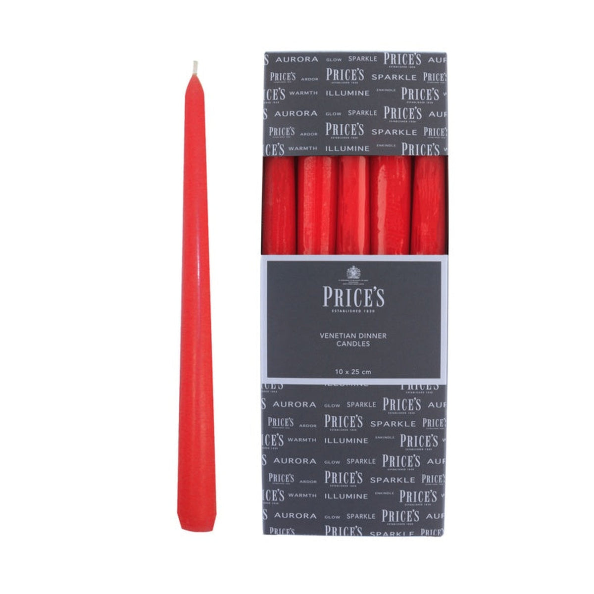 Price's Candles Venetian 10 inch red dinner candles, pack of 10