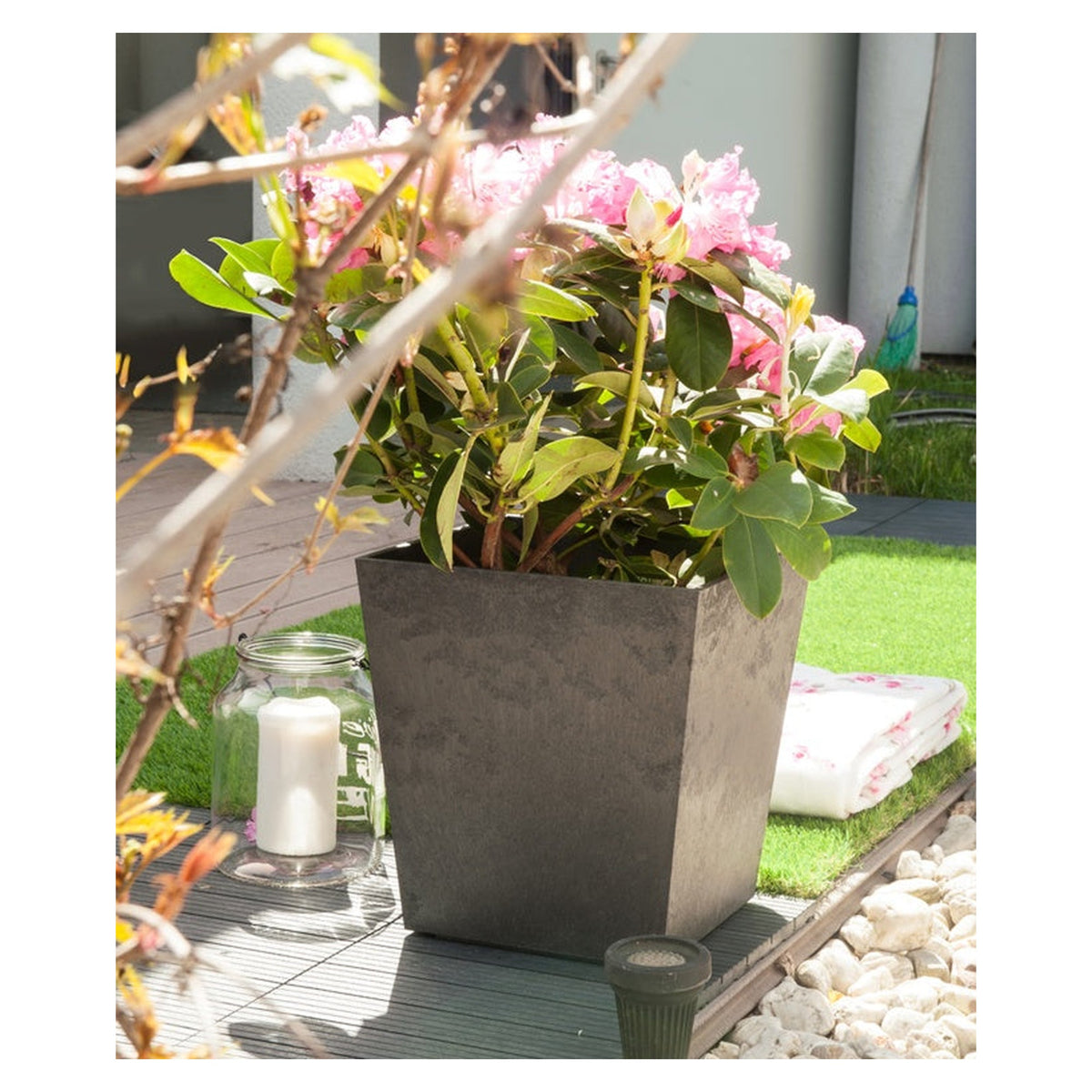 Primeur Sonata 33cm steel grey self-watering planter, view 2