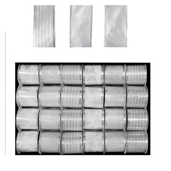 Print Glitter Wire Ribbon - 2.7m Silver