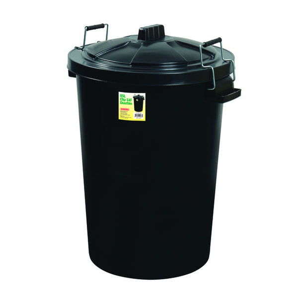 Proplas 90L black clip lid dustbin