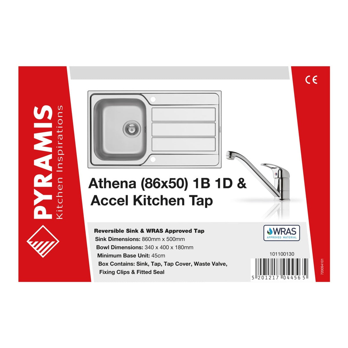 Pyramis Athena stainless steel single bowl sink and tap, view 2