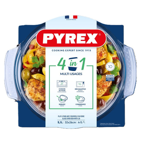 Pyrex Classic round glass casserole dish 5.1L with lid