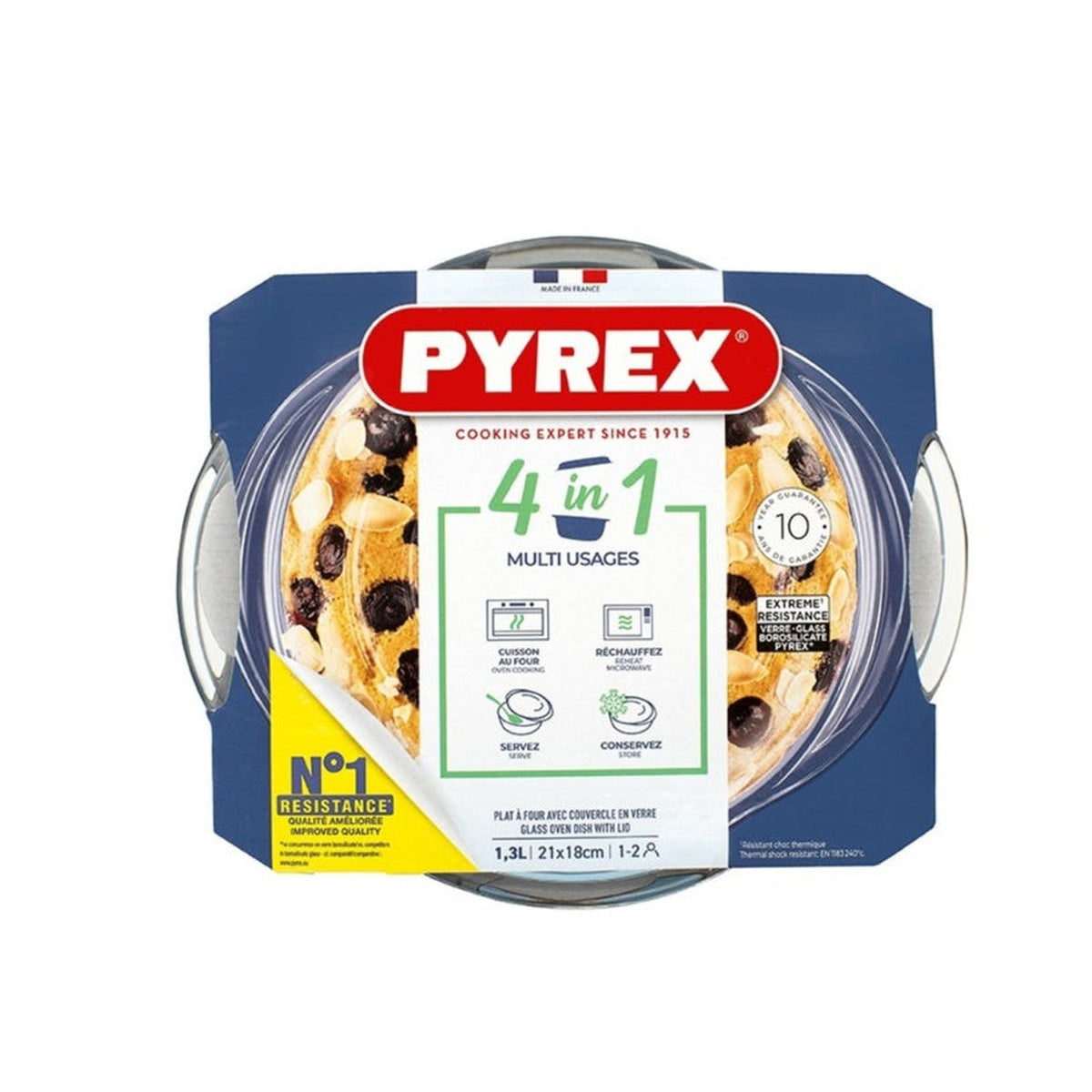 Pyrex Essentials 1.3L round glass casserole with lid
