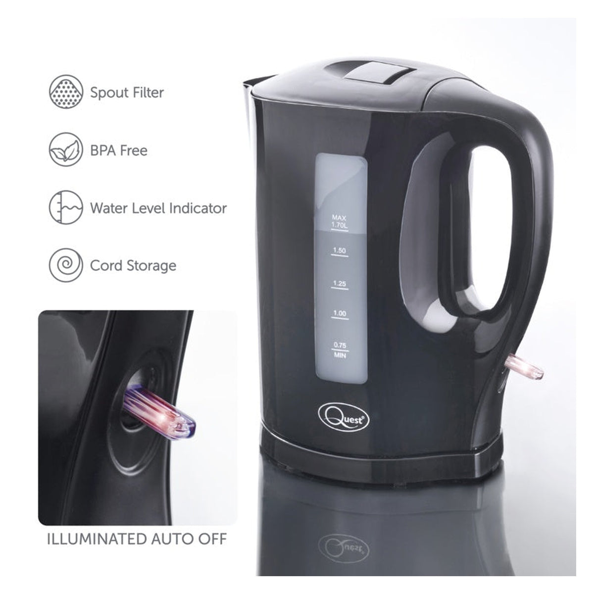 Quest black 1.7L cordless jug kettle, view 7