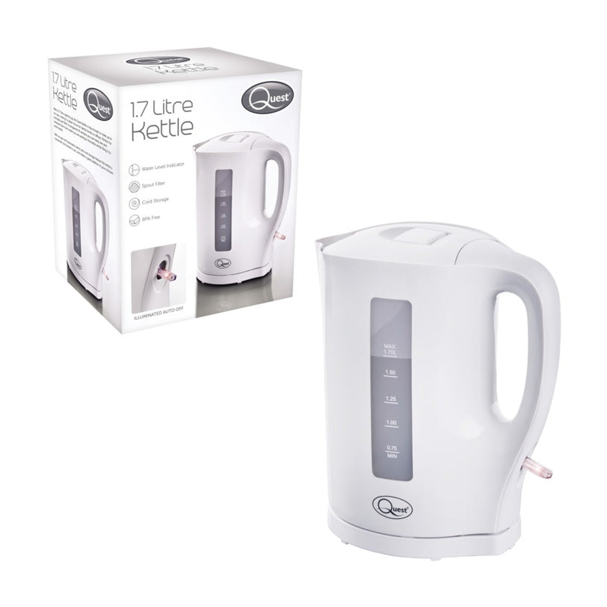 Quest 1.7L white cordless jug kettle
