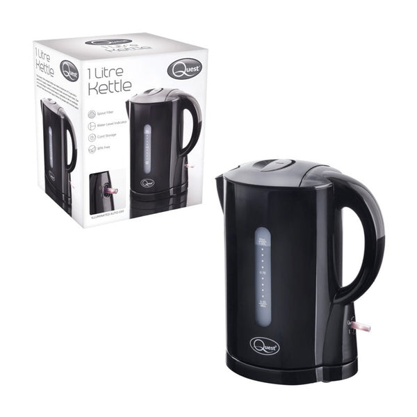 Quest 1L cordless jug kettle in black