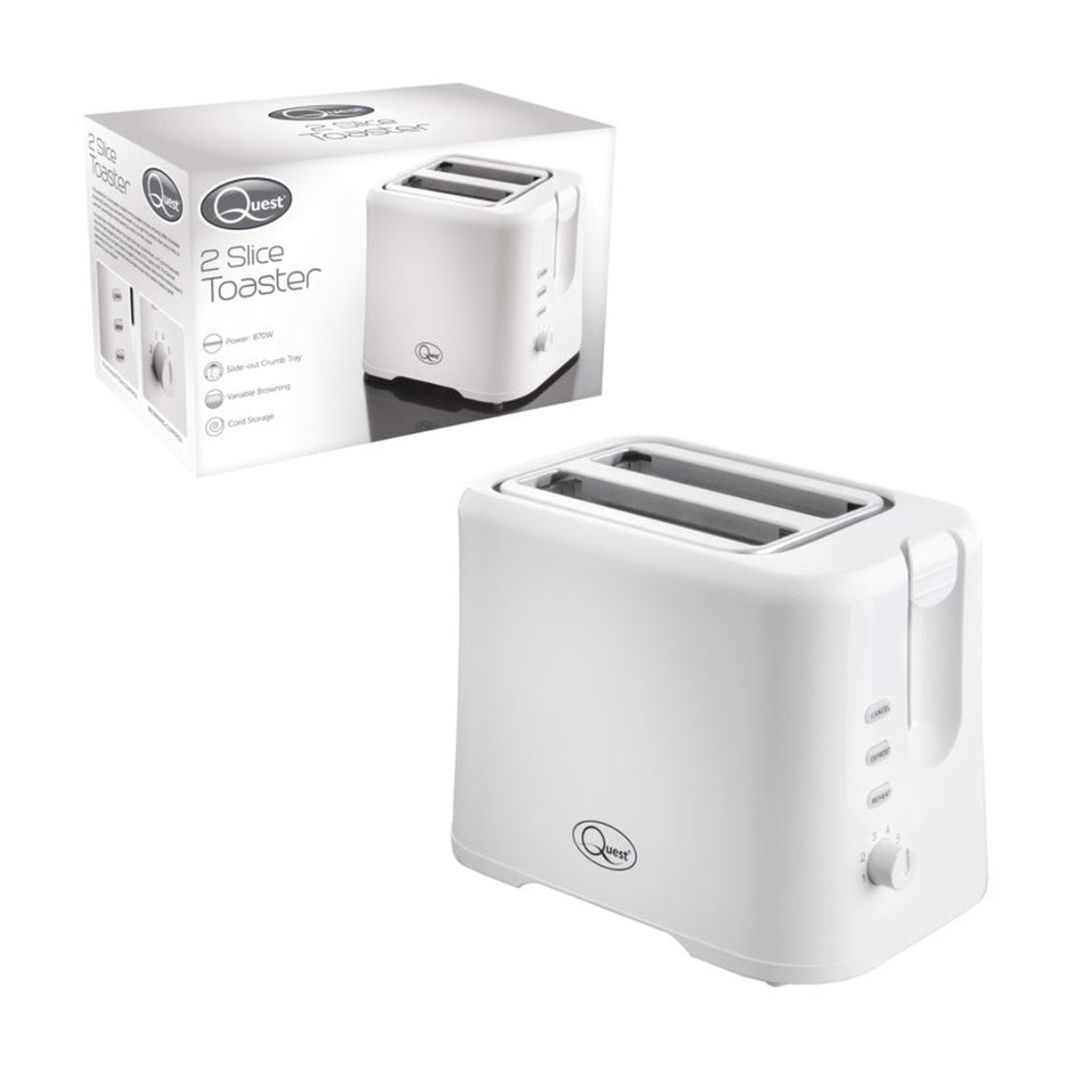 Quest white 2 slice toaster