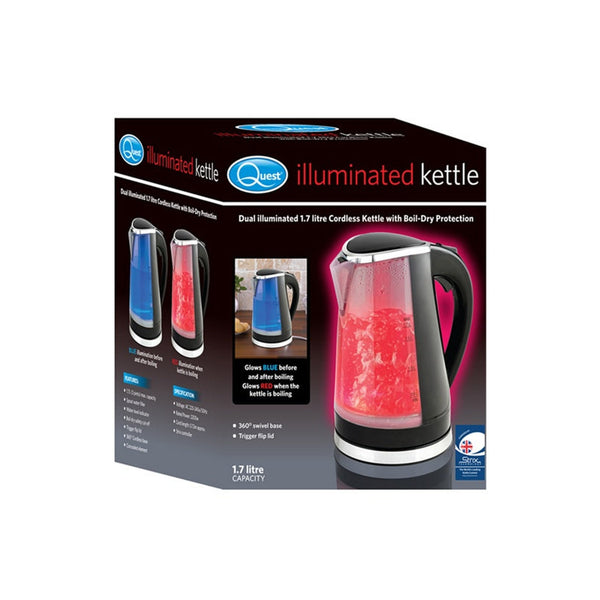 Quest black illuminated cordless 1.7L jug kettle