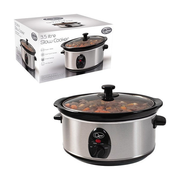 Quest 3.5L stainless steel slow cooker with glass lid