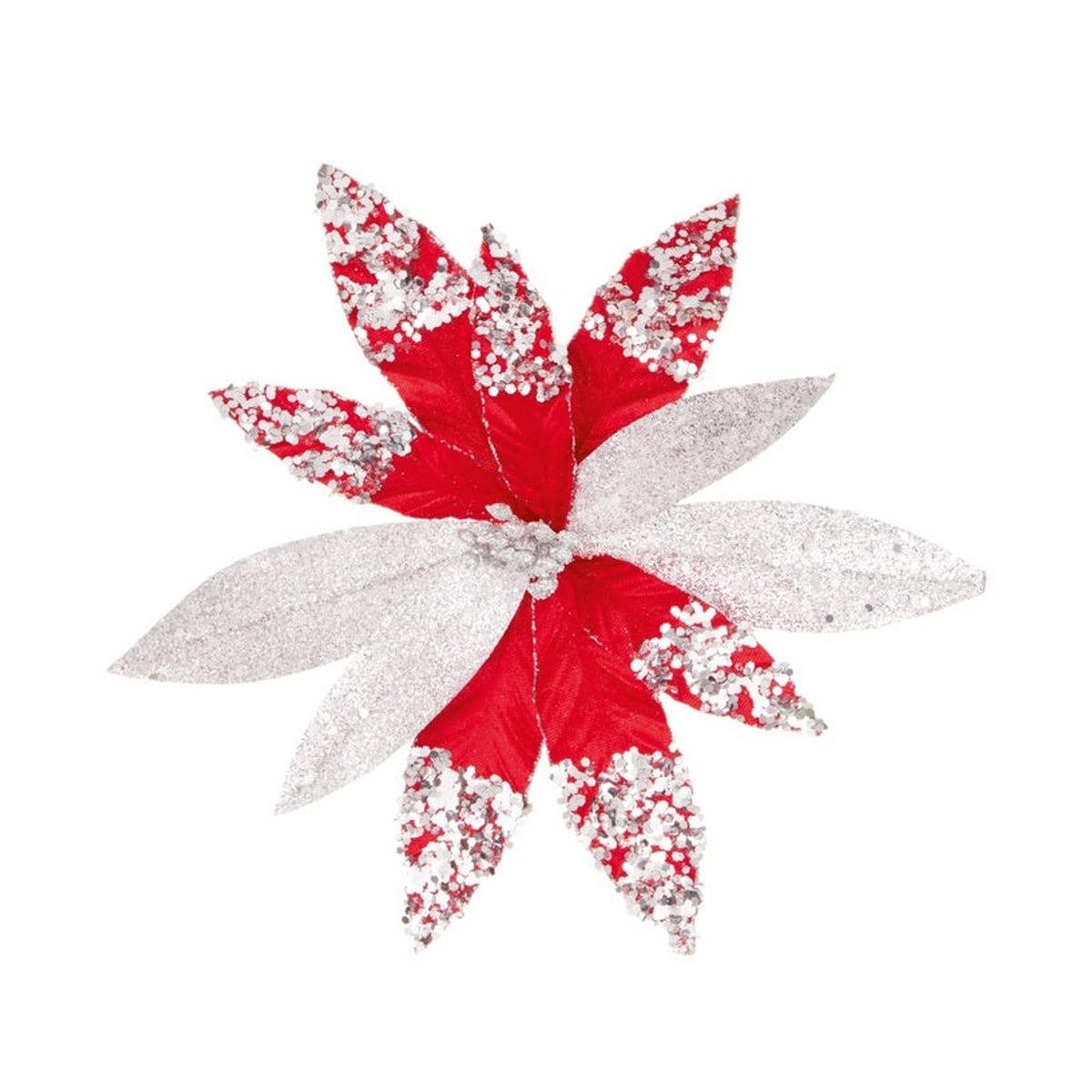 Red Glitter & Silver Sequin Poinsettia Clip On - 26cm