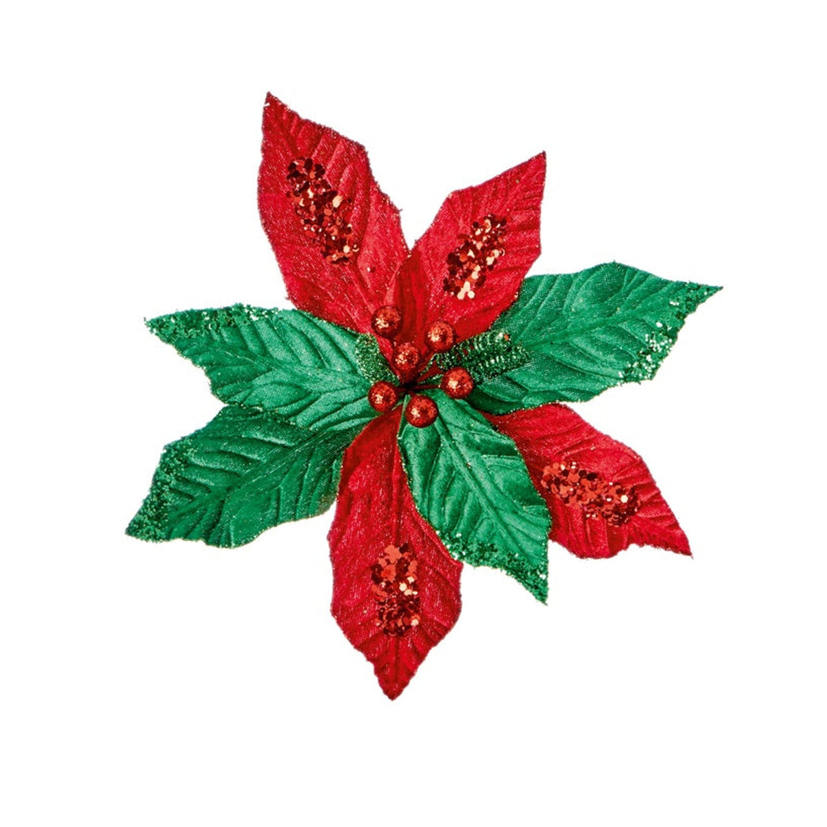 Red Green Poinsettia Clip On - 25cm