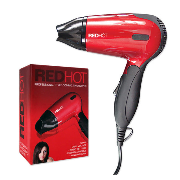 Redhot compact red 1200W hair dryer with foldable handle