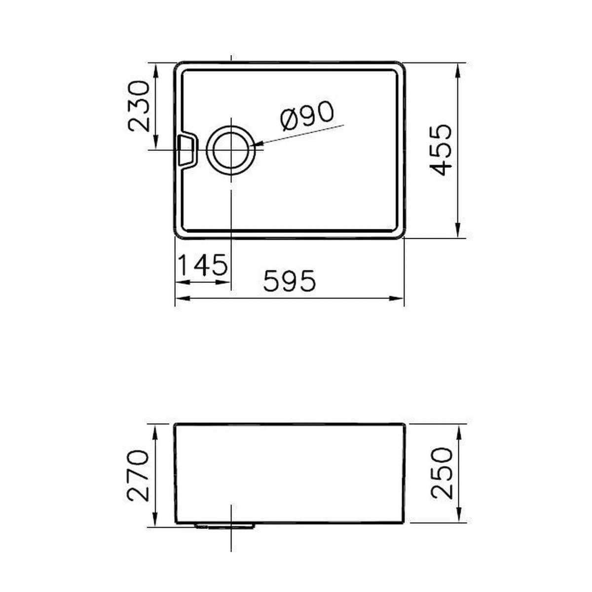 Reginox white ceramic Belfast sink, 595 x 460mm, view 2
