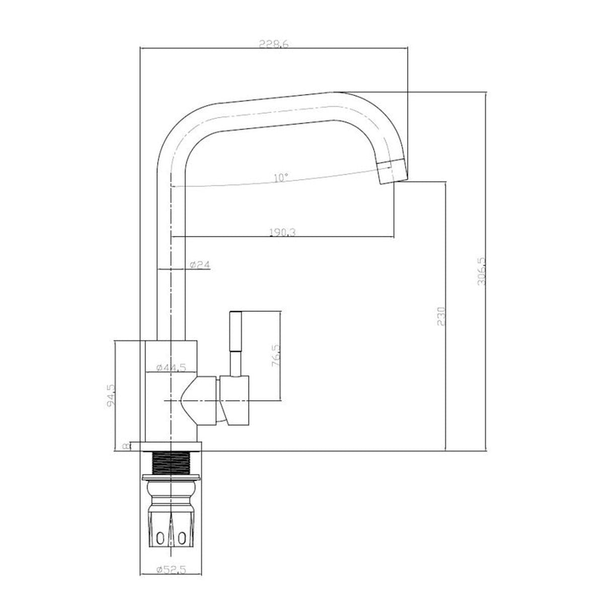 Reginox Salina swan neck single lever kitchen tap in matt black, view 2