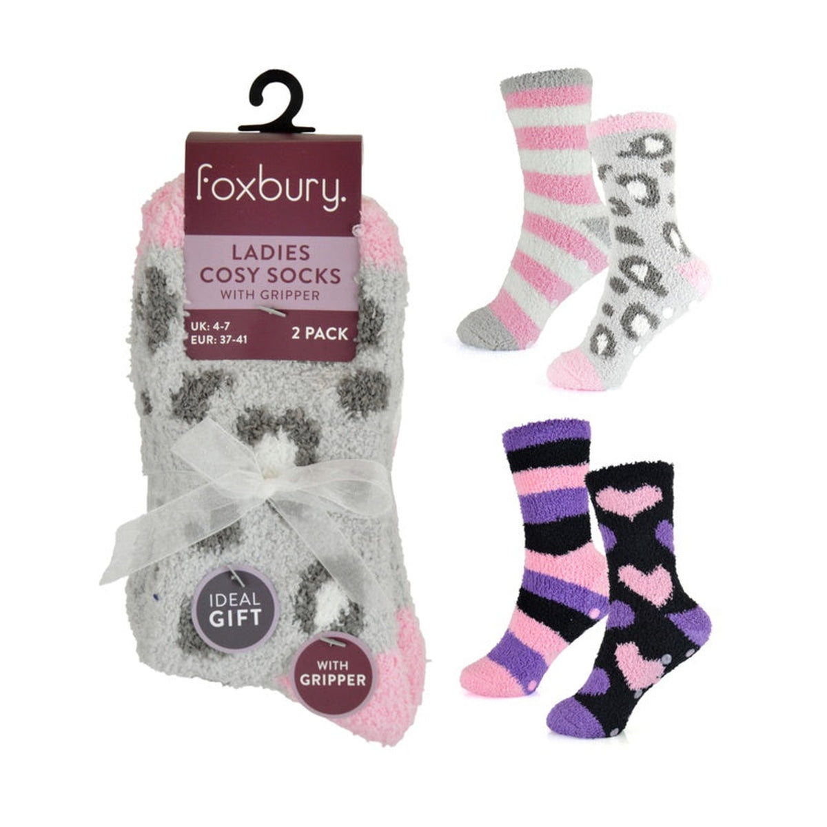 RJM ladies cosy socks with gripper, 2 pack, view 3
