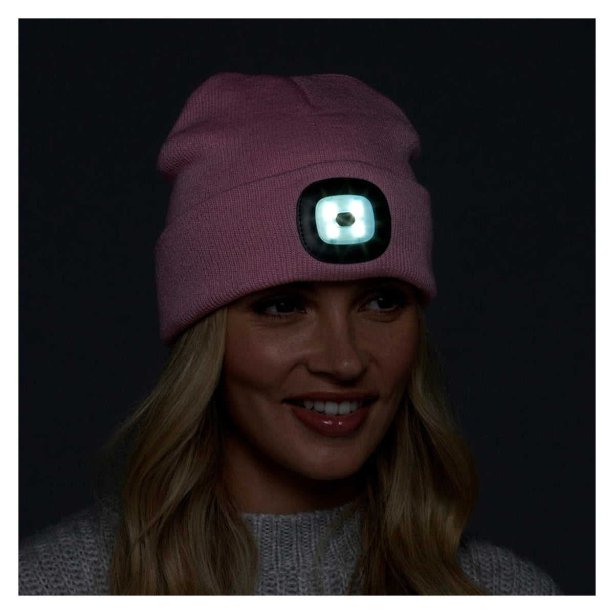RJM ladies LED beanie in baby pink, view 2