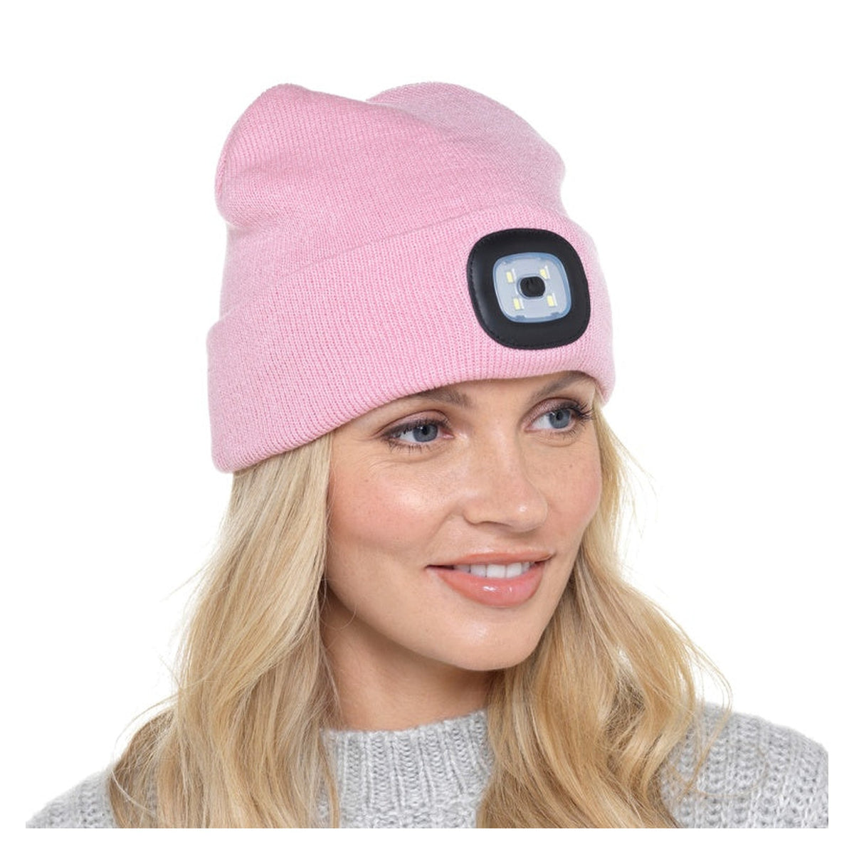 RJM ladies LED beanie in baby pink, view 3