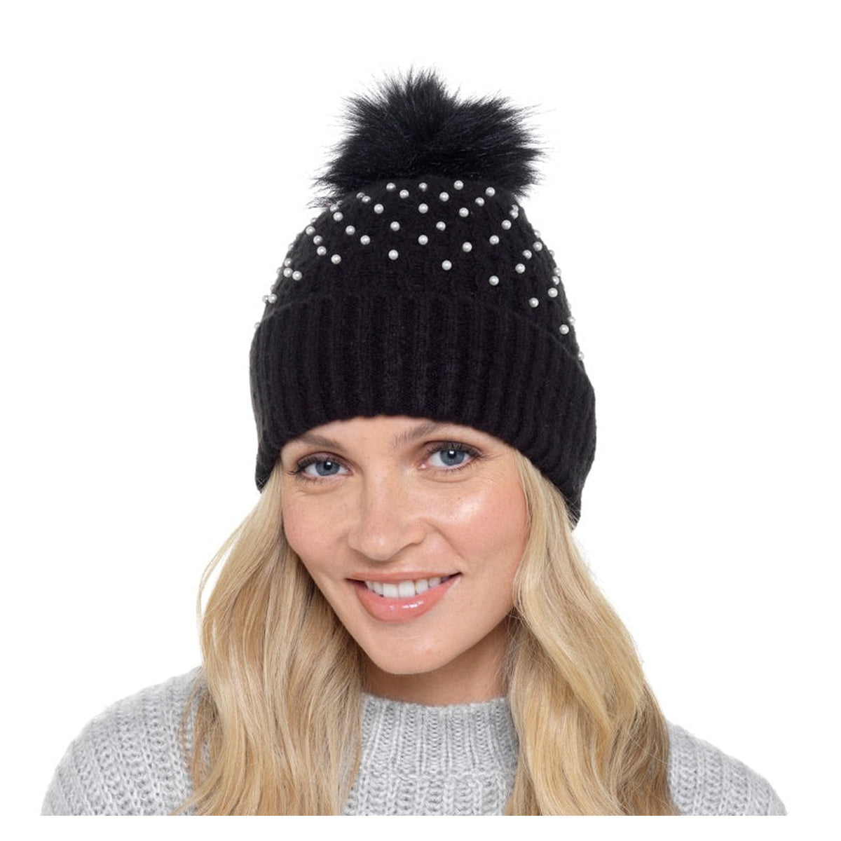 RJM ladies rib hat with pearls and bobble, view 4
