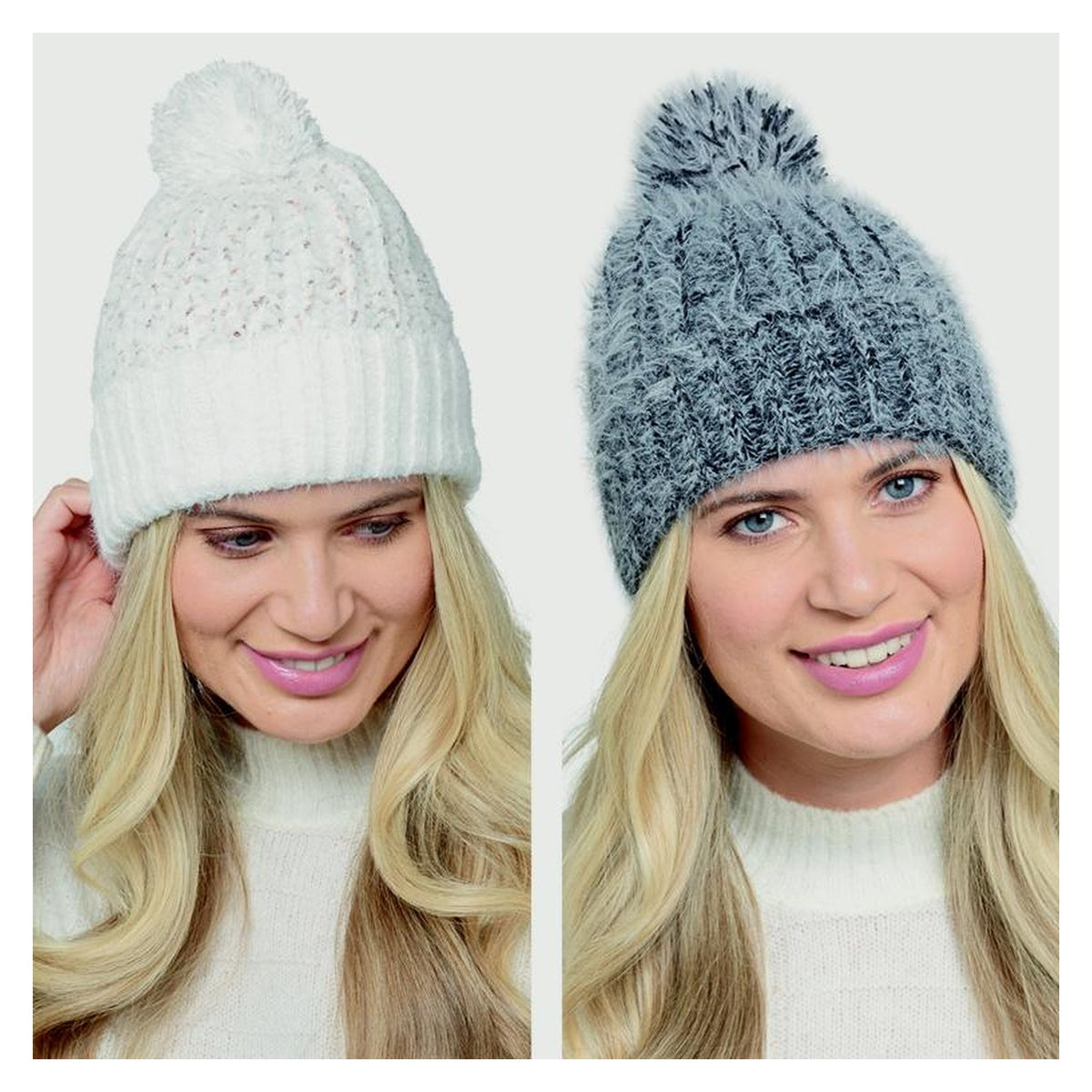 RJM ladies twist yarn chenille hat with pompom