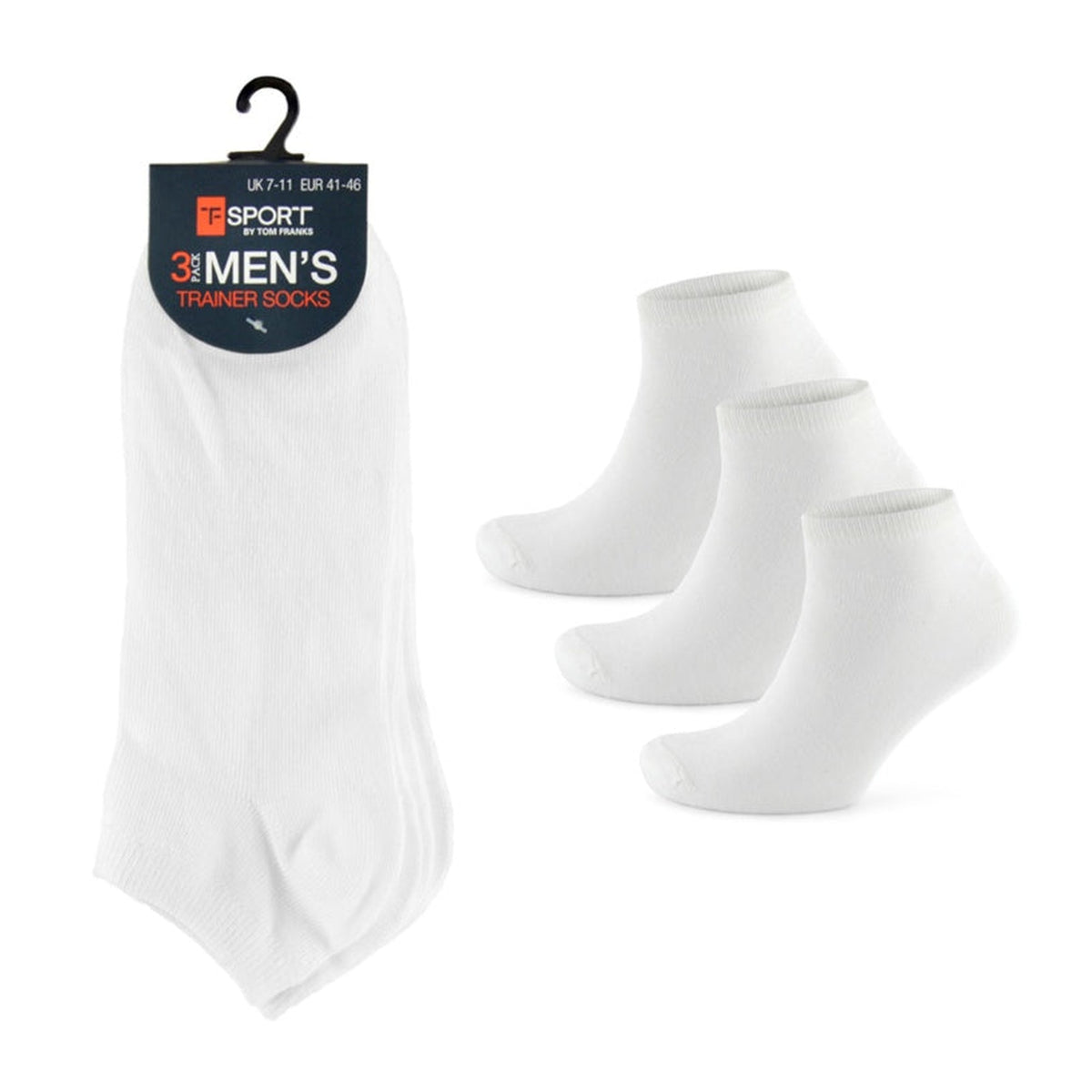 RJM men's white trainer socks, pack of 3