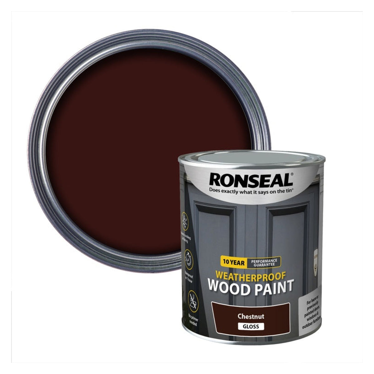 Ronseal 10 Year Weatherproof Gloss Wood Paint Chestnut 750ml