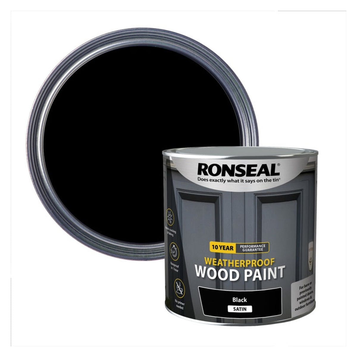 Ronseal 10 Year Weatherproof Satin Wood Paint 2.5L in Black