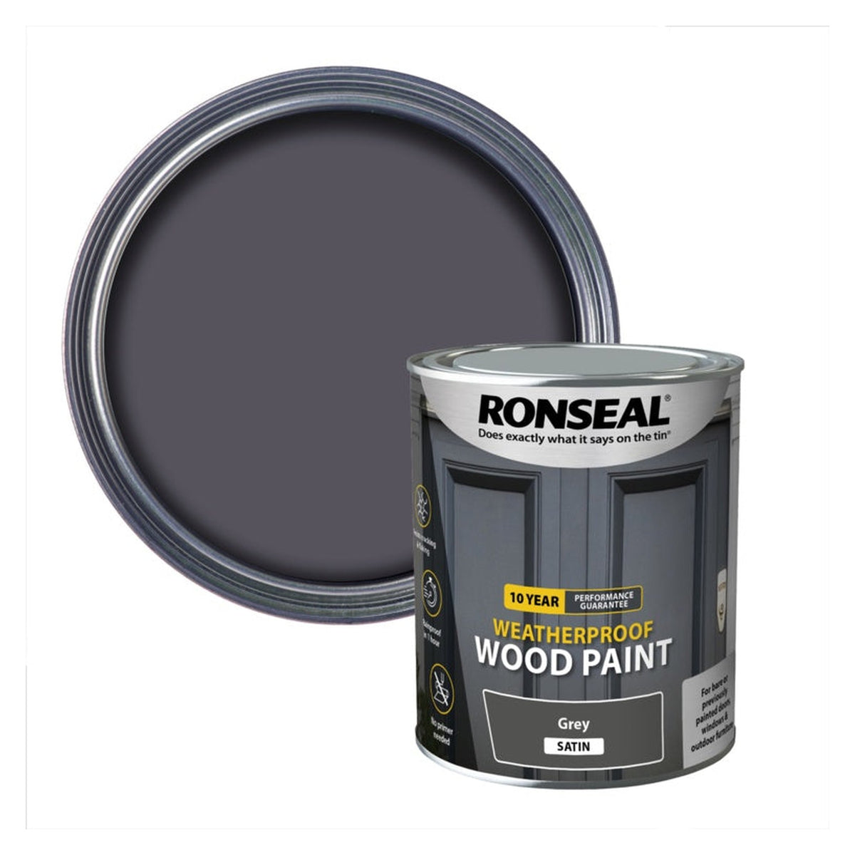 Ronseal 10 Year Weatherproof Satin Wood Paint 750ml in Grey