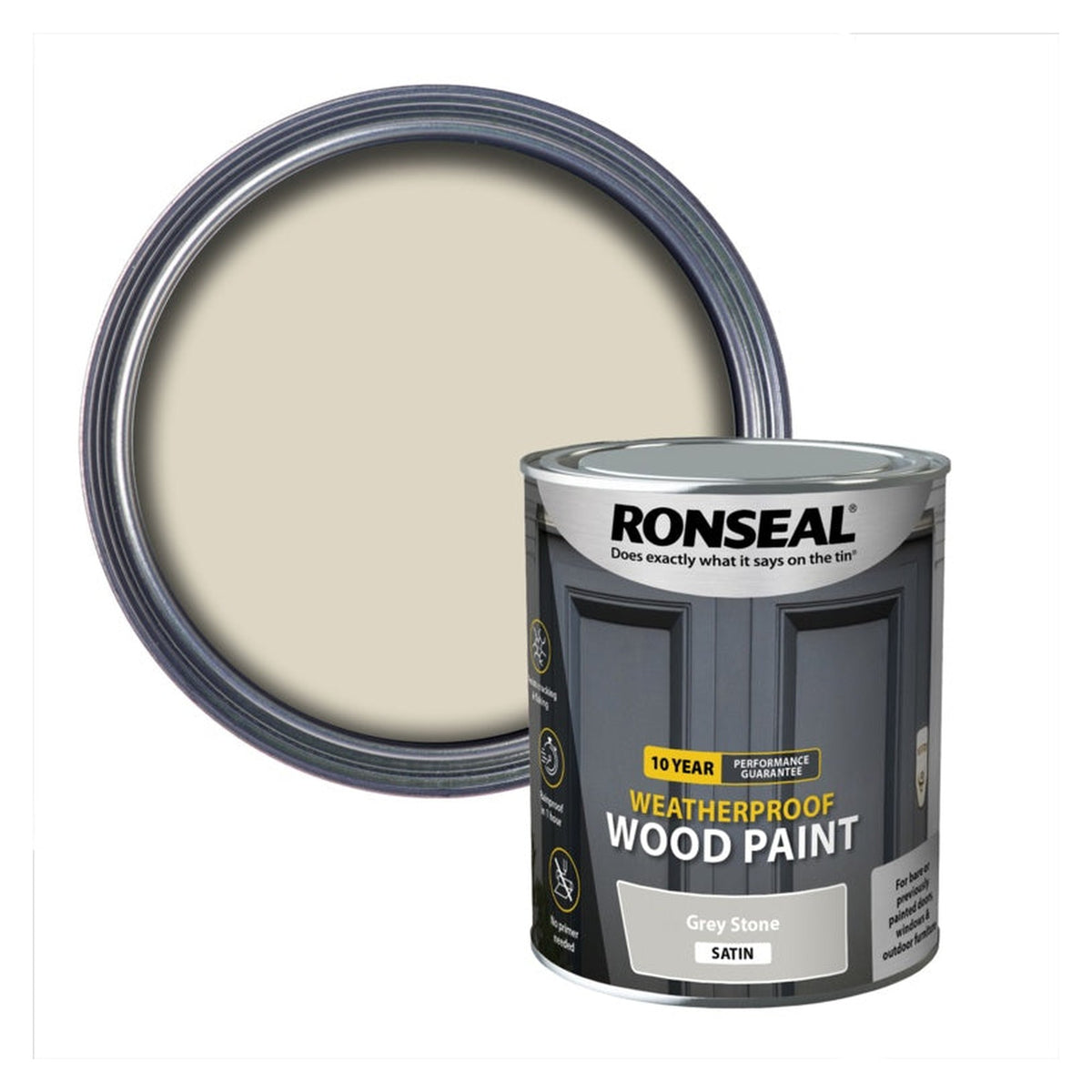 Ronseal 10 Year Weatherproof Satin Wood Paint 750ml in Grey Stone