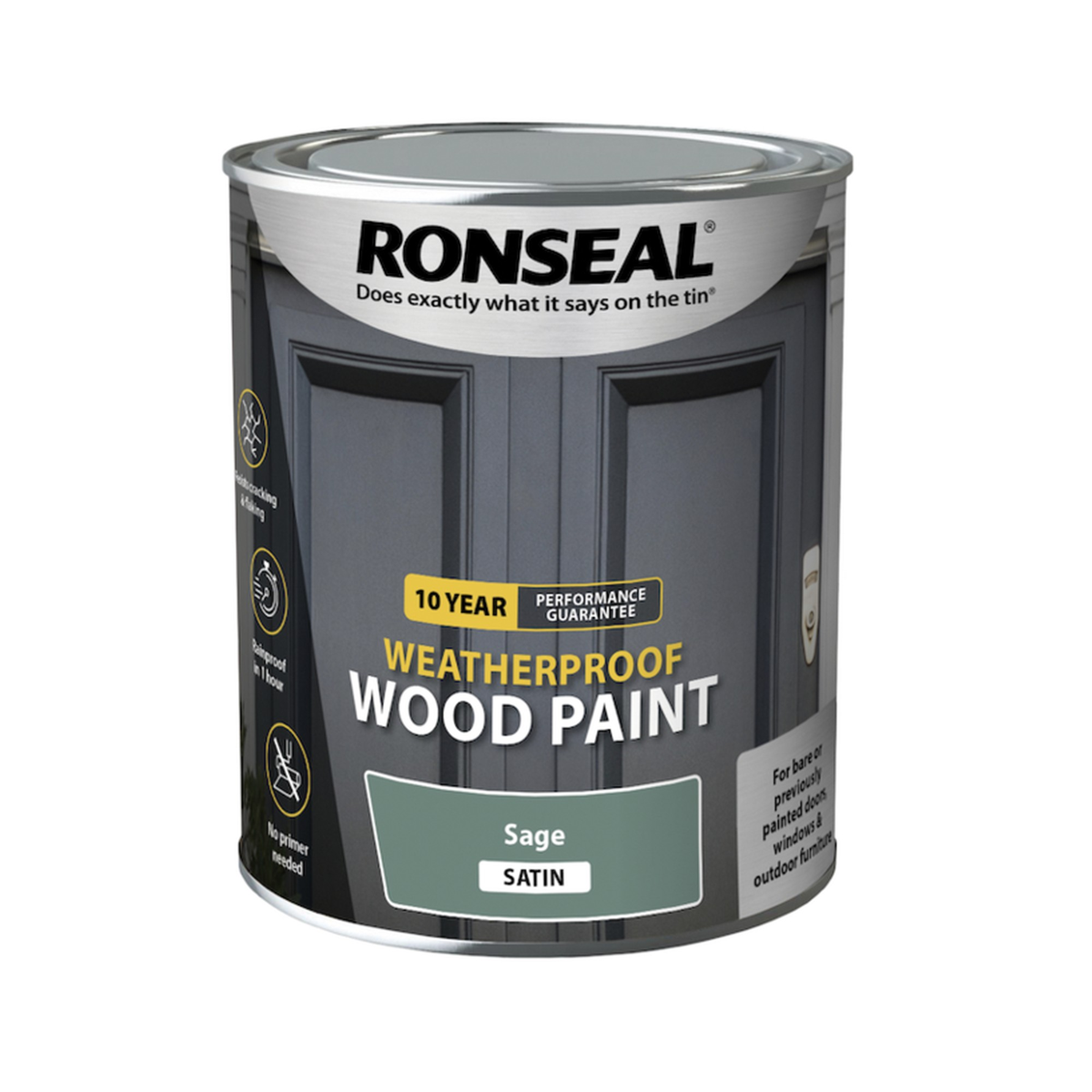 Ronseal 10 Year Weatherproof Satin Wood Paint 750ml in Sage
