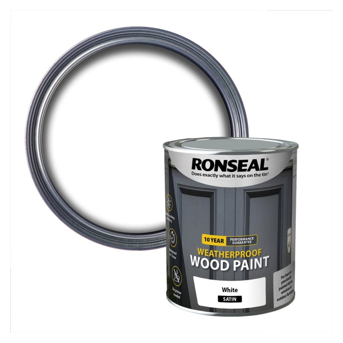 Ronseal 10 Year Weatherproof Satin Wood Paint White 750ml