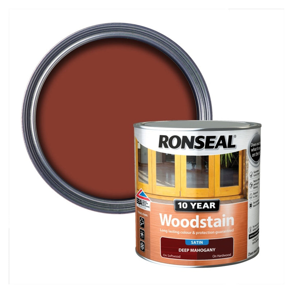 Ronseal 10 Year Woodstain Satin Deep Mahogany 2.5L tin