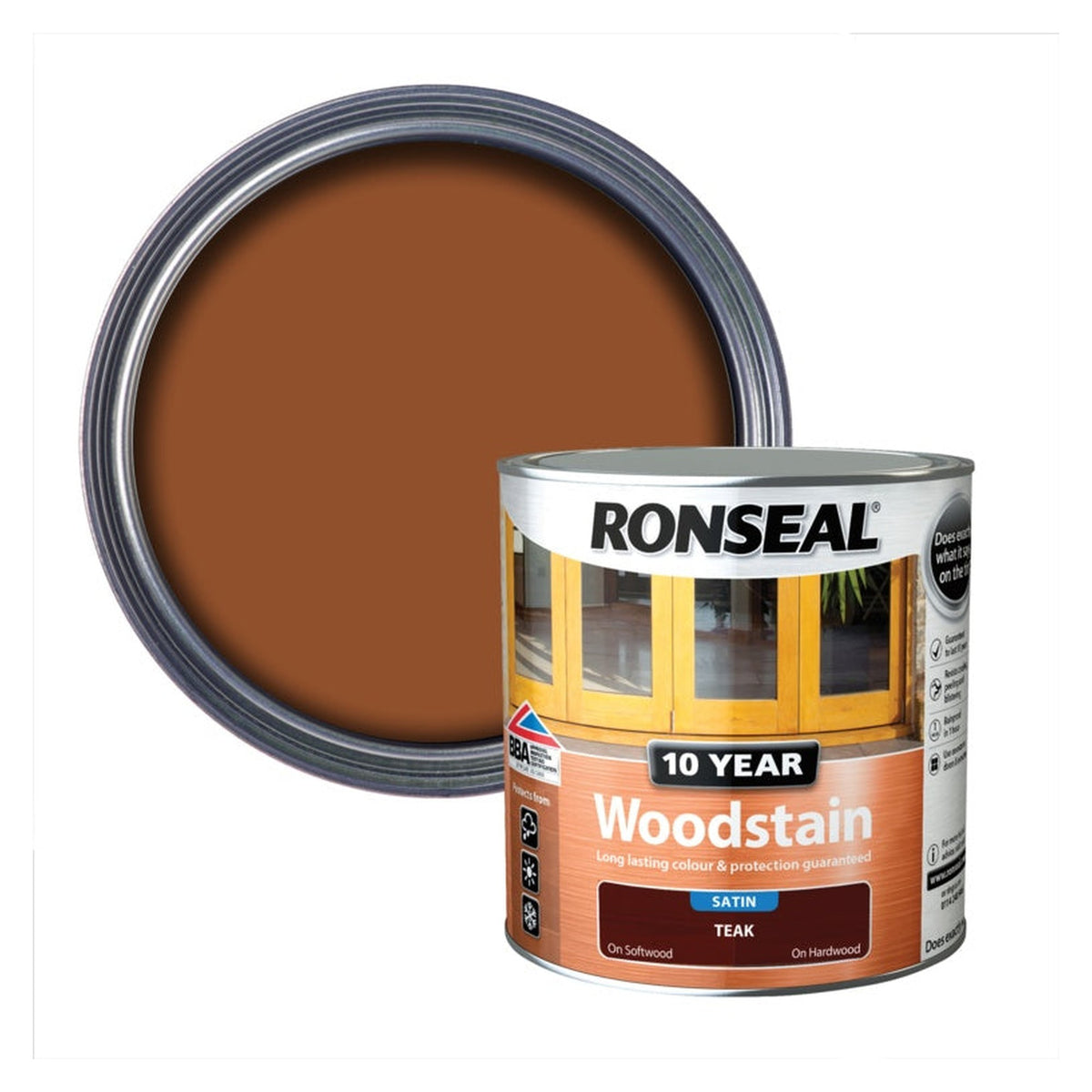 Ronseal 10 Year Woodstain Satin Teak 2.5L tin