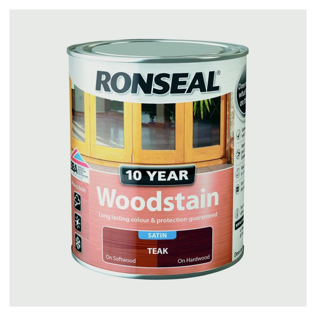 Ronseal 10 Year Woodstain Satin Teak 750ml tin