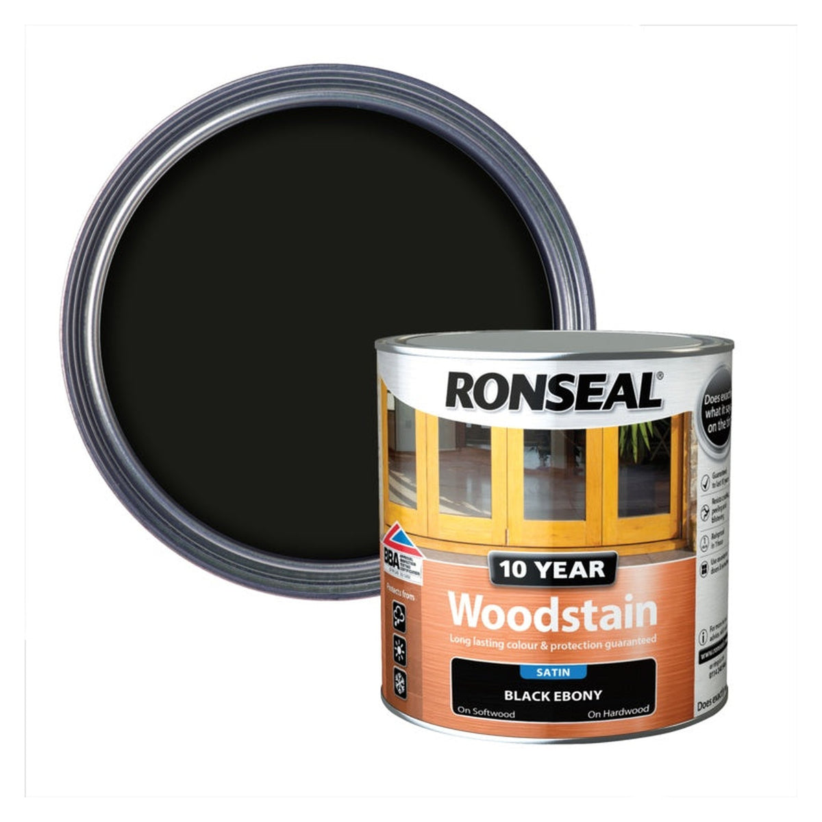 Ronseal 10 Year Woodstain Satin Ebony 750ml tin