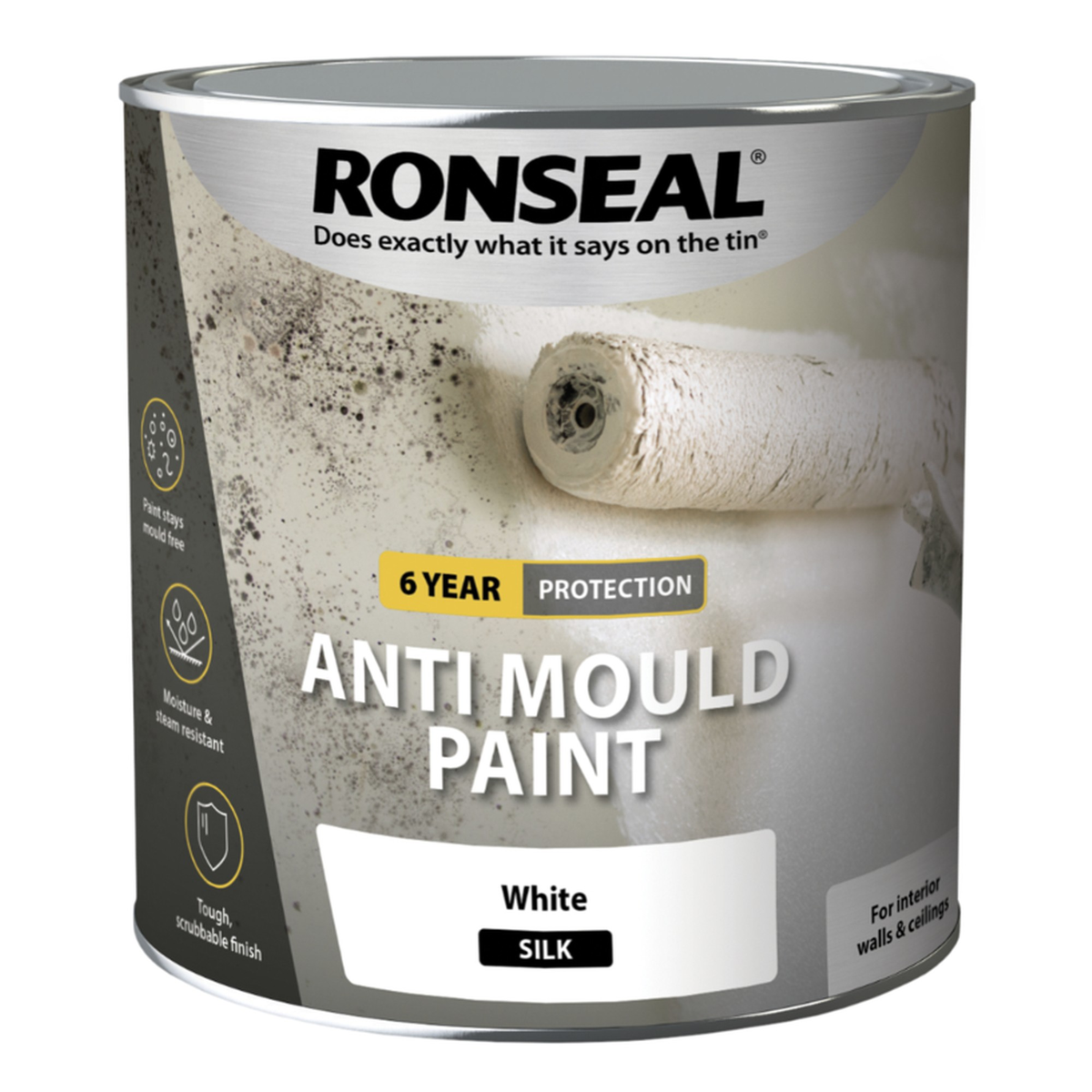 Ronseal 6 Year Anti Mould Paint 2.5L tin in White Silk