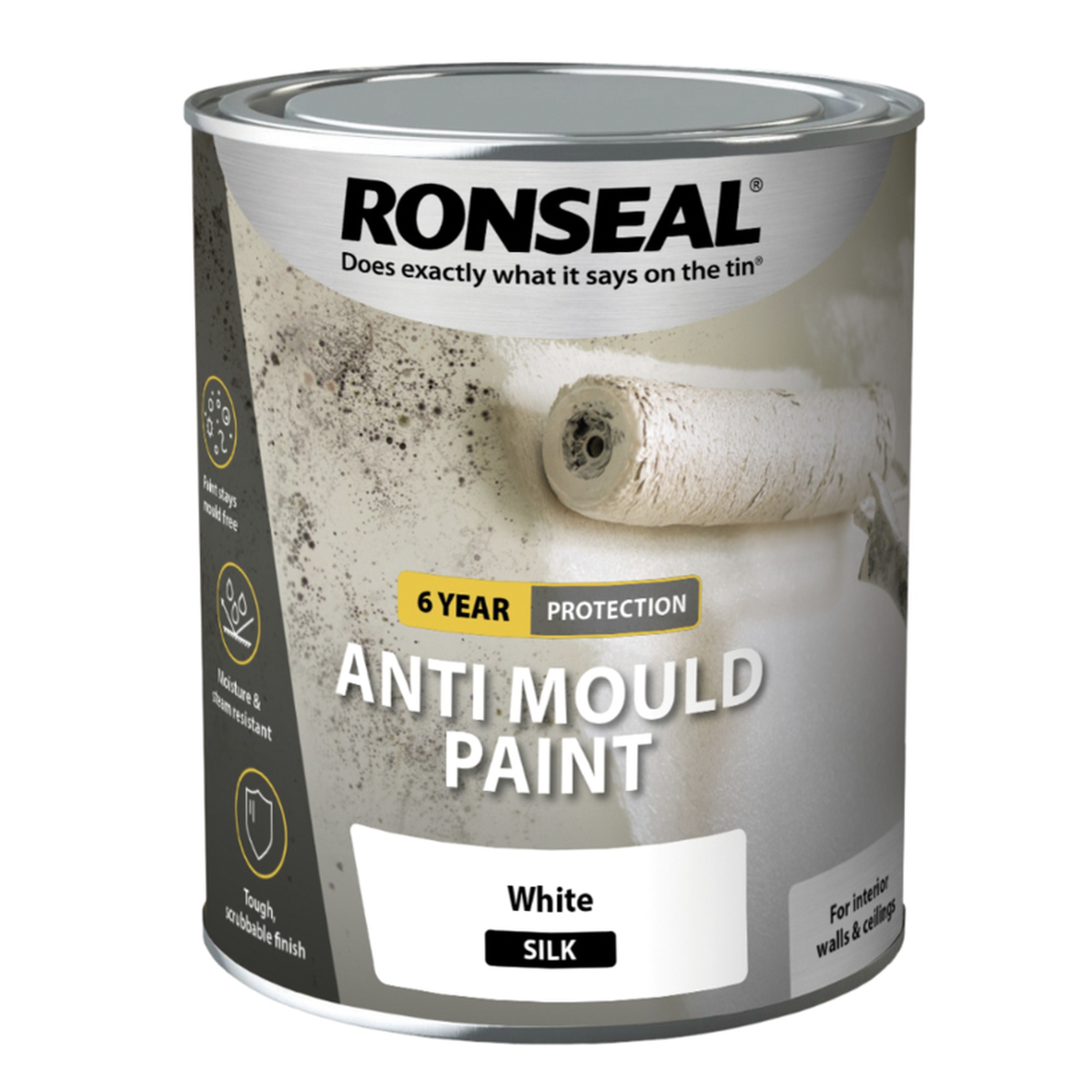 Ronseal 6 Year Anti Mould Paint 750ml white silk tin