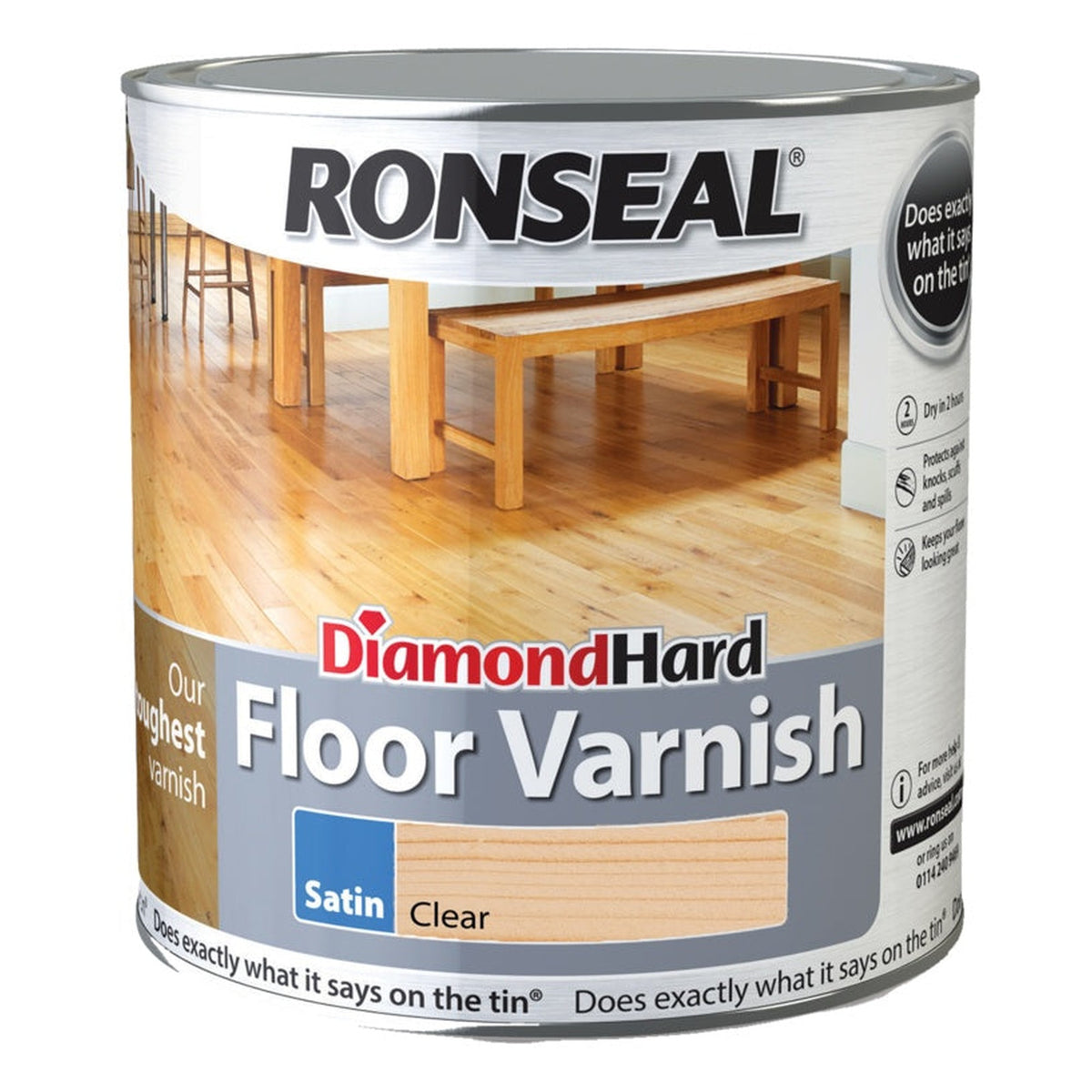 Ronseal Diamond Hard clear satin floor varnish 2.5L tin