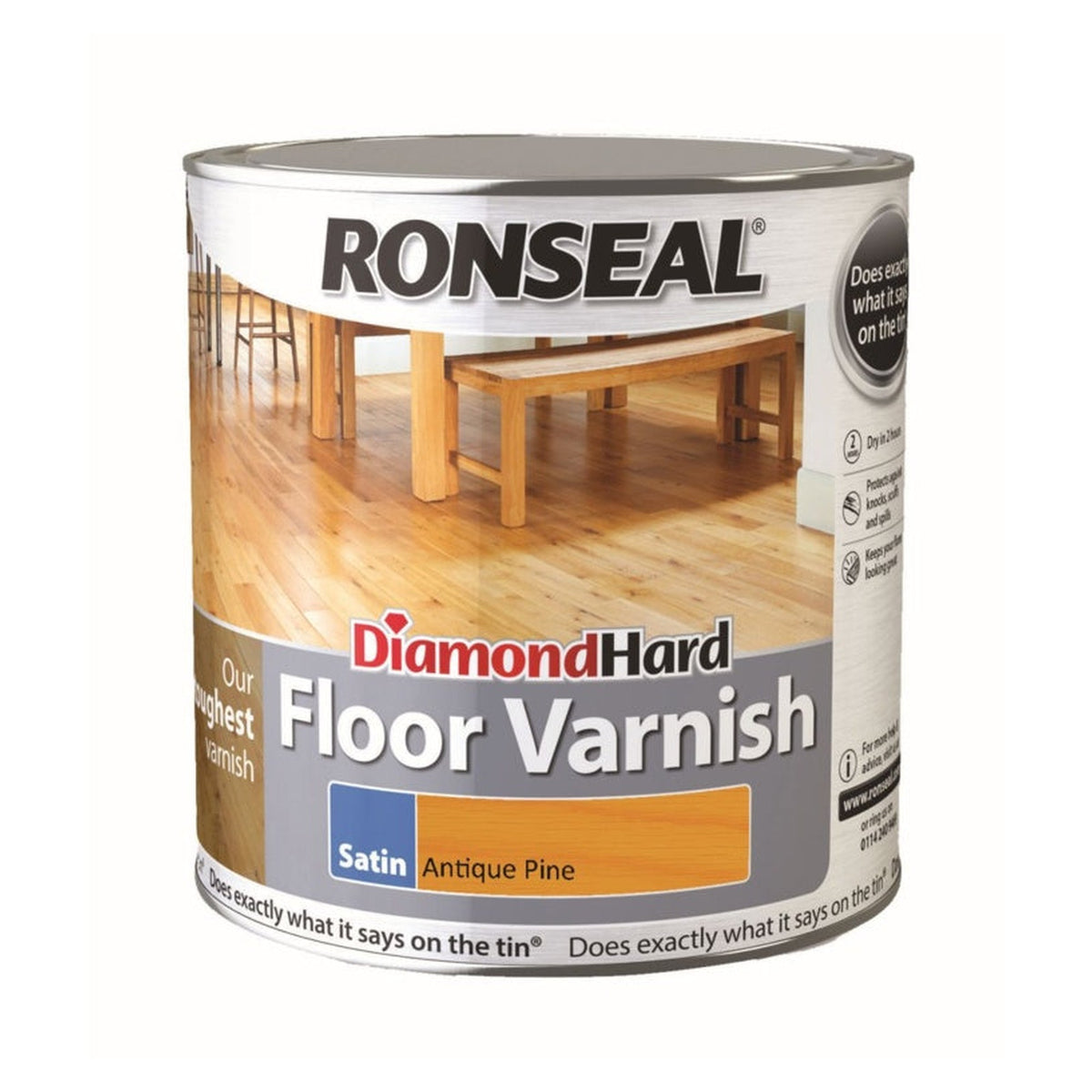 Ronseal Diamond Hard coloured floor varnish 2.5L in Antique Pine