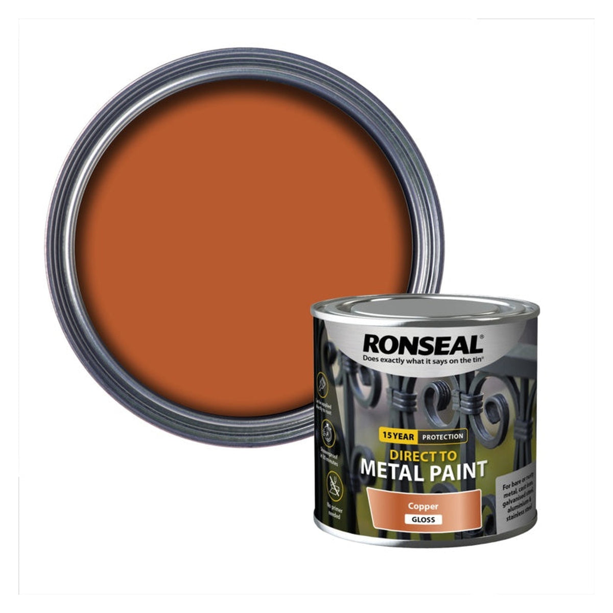 Ronseal Direct to Metal Paint 250ml in copper satin