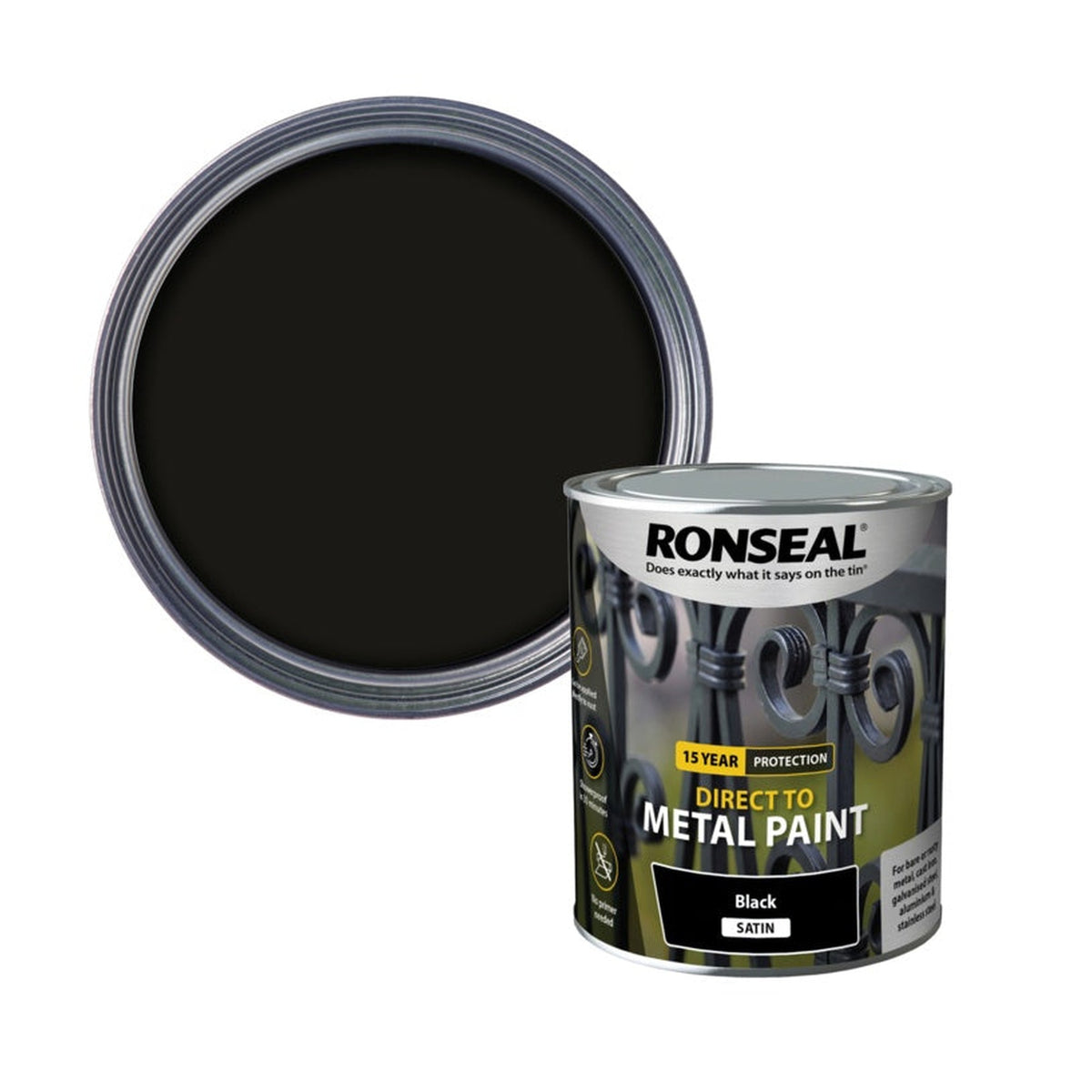 Ronseal Direct to Metal Paint 750ml tin in Black Satin