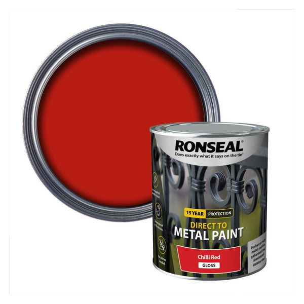 Ronseal Direct to Metal Paint 750ml tin in Chilli Red Gloss
