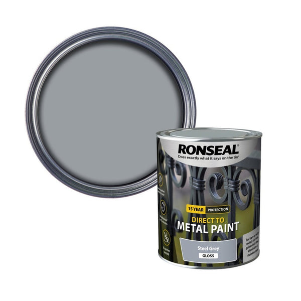 Ronseal Direct To Metal Paint 750ml Steel Grey Gloss