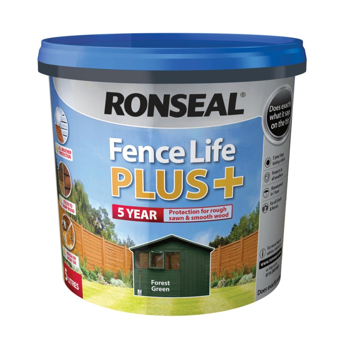 Ronseal Fence Life Plus 5L tin in Forest Green, view 2