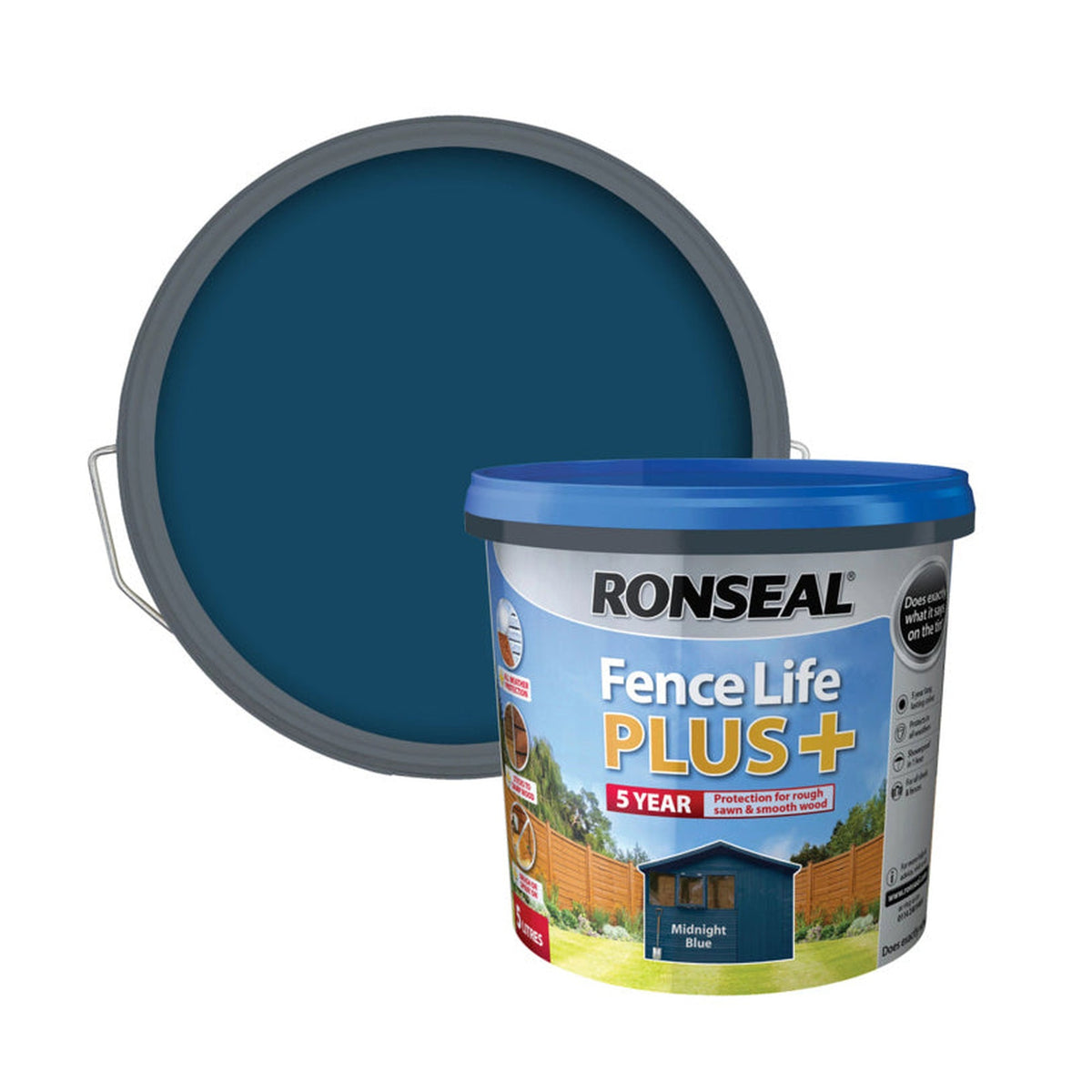 Ronseal Fence Life Plus 5L tin in Midnight Blue