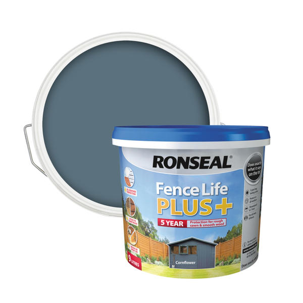 Ronseal Fence Life Plus 9L tub in Cornflower