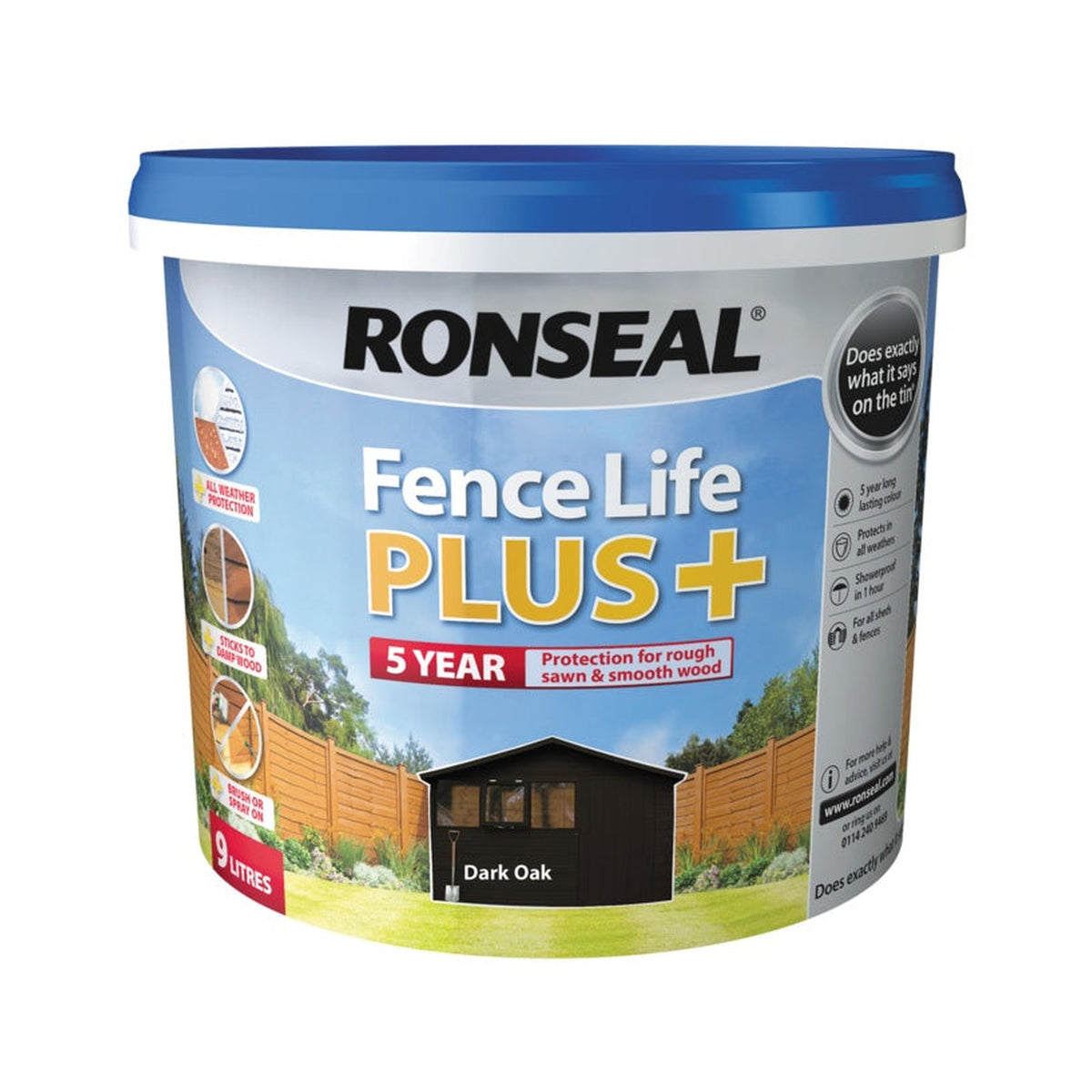 Ronseal Fence Life Plus 9L tub in Dark Oak, view 5