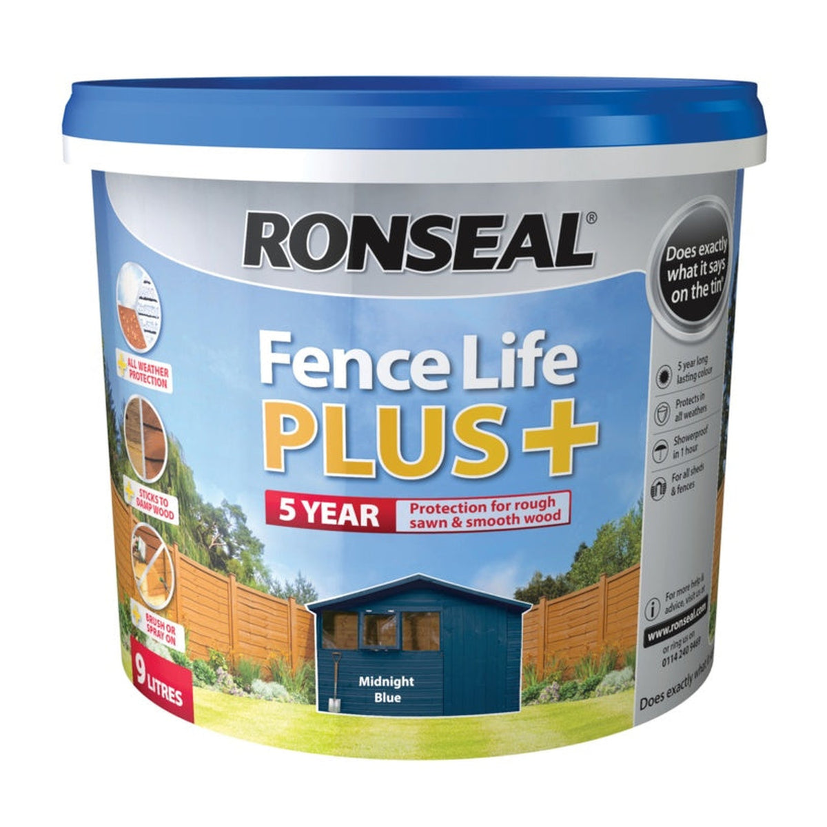 Ronseal Fence Life Plus Midnight Blue 9L tub, view 5