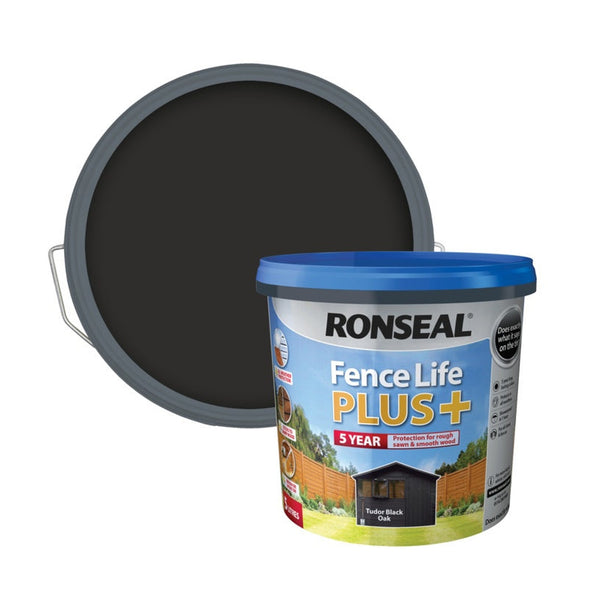 Ronseal Fence Life Plus 5L tin in Tudor Black Oak